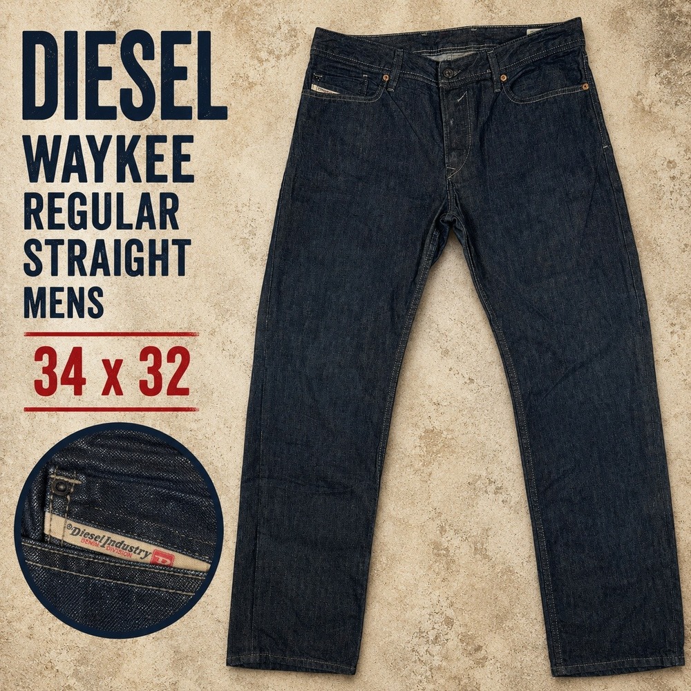 Diesel Waykee Regular Straight Leg Jeans Dark Wash Indigo Denim Mens 34x32 0088Z